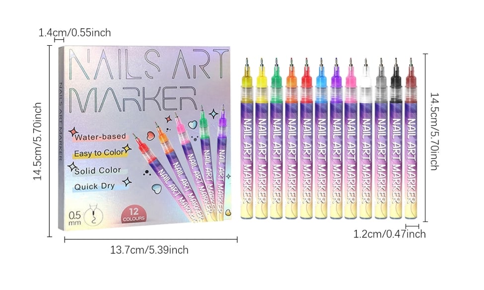 🎨12 Colors Nail Art Pens Set