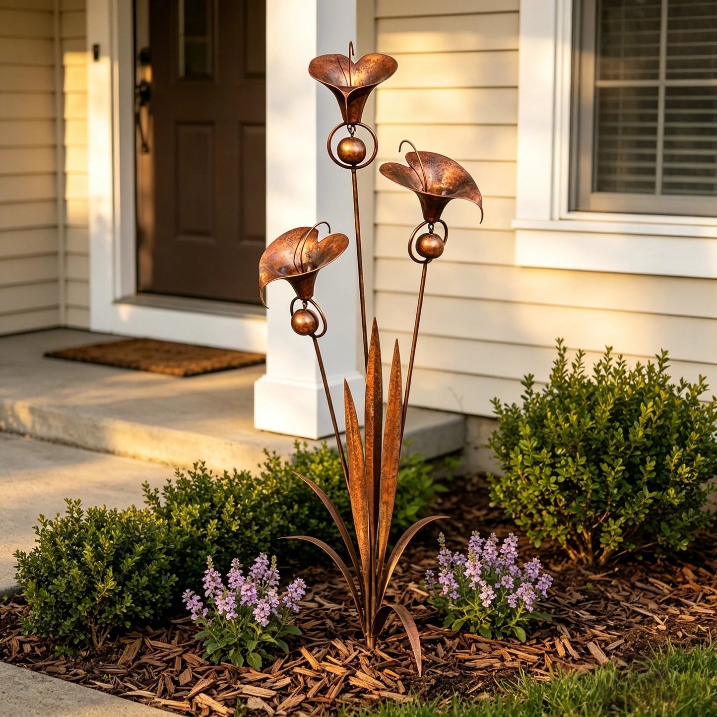 š”š„Flamed Copper Calla Lily Stake With Soothing Wind Bells