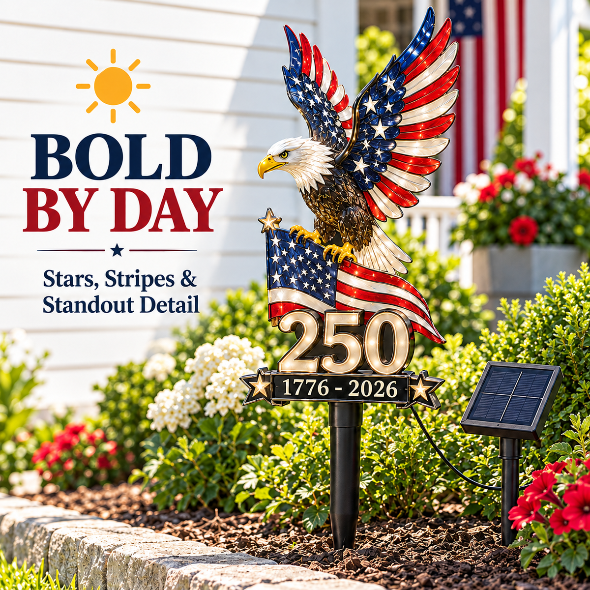 🇺🇸 America 250 Eagle Solar Yard Light – Patriotic Garden Decor | 1776–2026 🦅