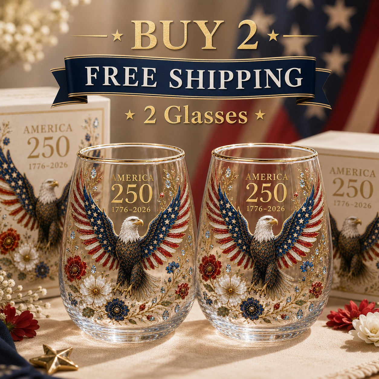 America 250th Anniversary Eagle Glass Tumbler
