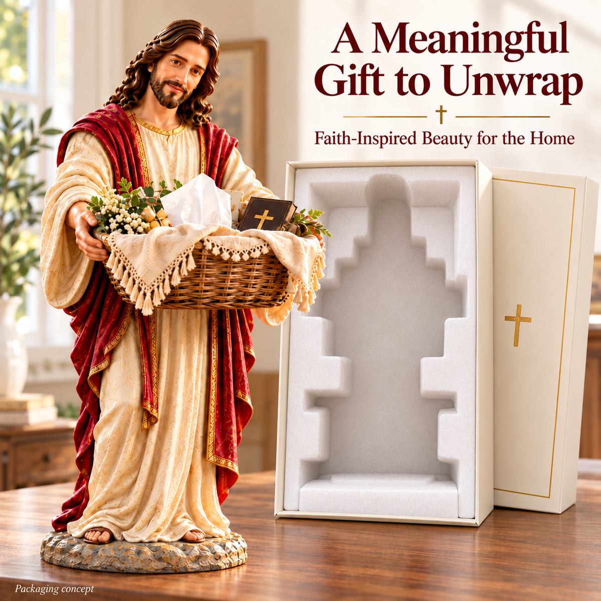 ✝️ Limited-Time Sale | Jesus Offers Comfort™ – Jesus Figurine with Decorative Storage Basket | Meaningful Christian Home Decor & Faith-Inspired Gift 🎁