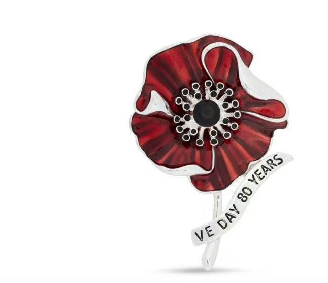 🕊️🌺 80 Years of Freedom — VE Day Anniversary Poppy Brooch