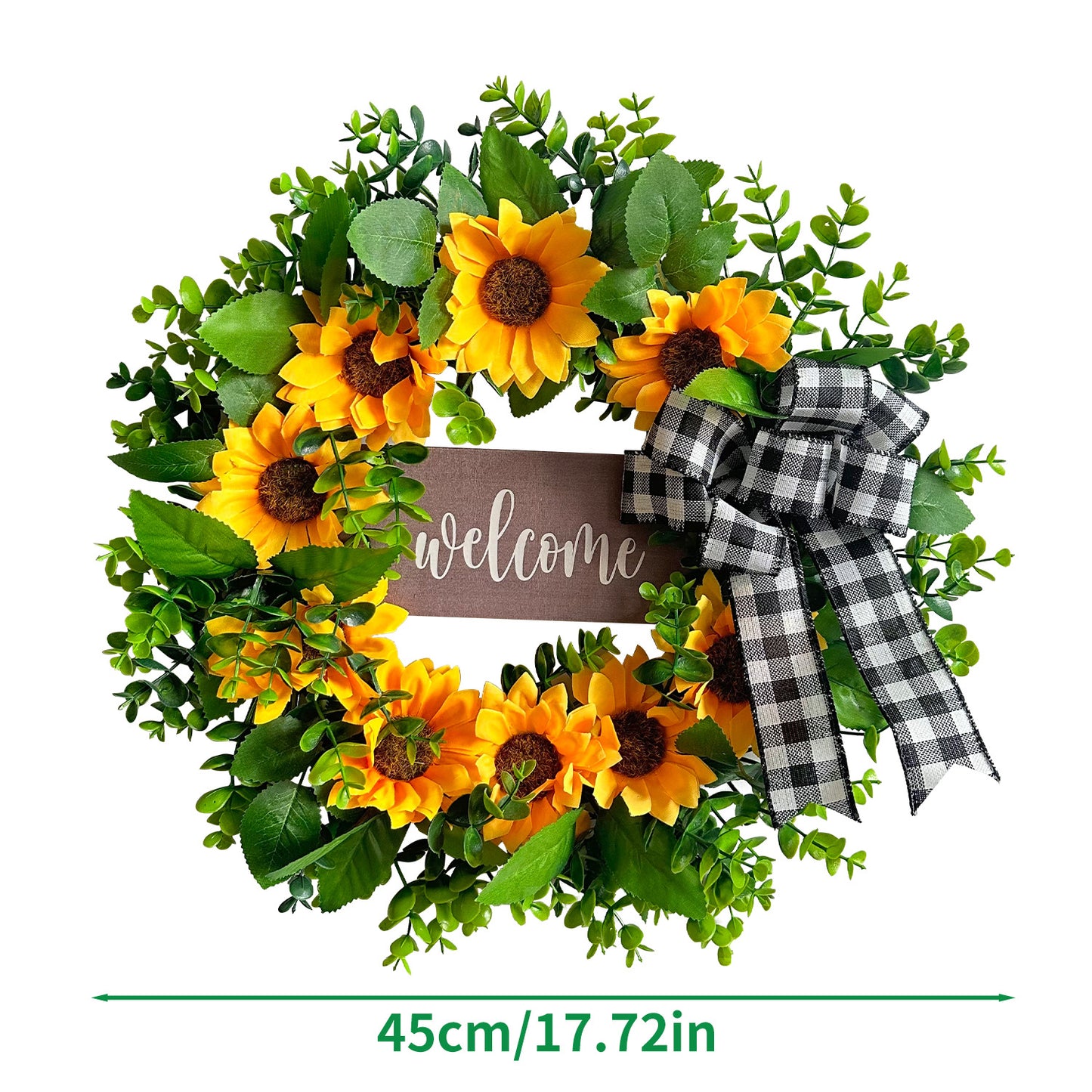 š»Fall Sunflower Welcome Wreath, Rustic Buffalo Plaid Wreath for Front Door Harvest & Thanksgiving Decor