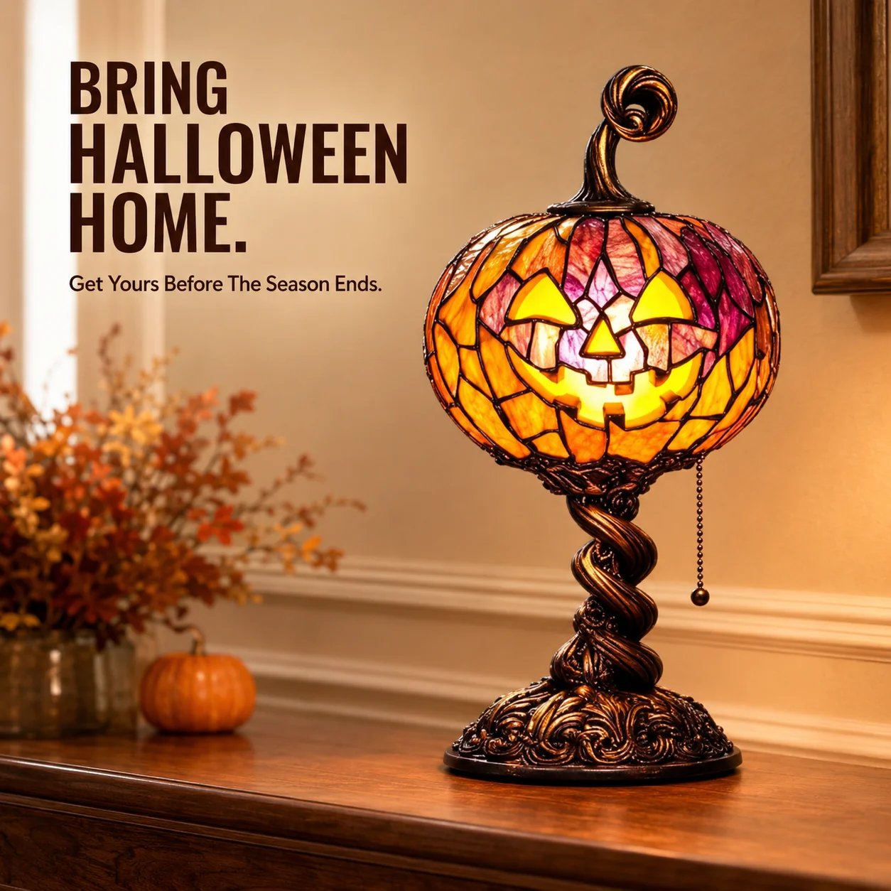 🔥HOT SALE🔥🎃 Halloween Pumpkin Glow Lamp – Vintage Stained-Glass-Style Table Light