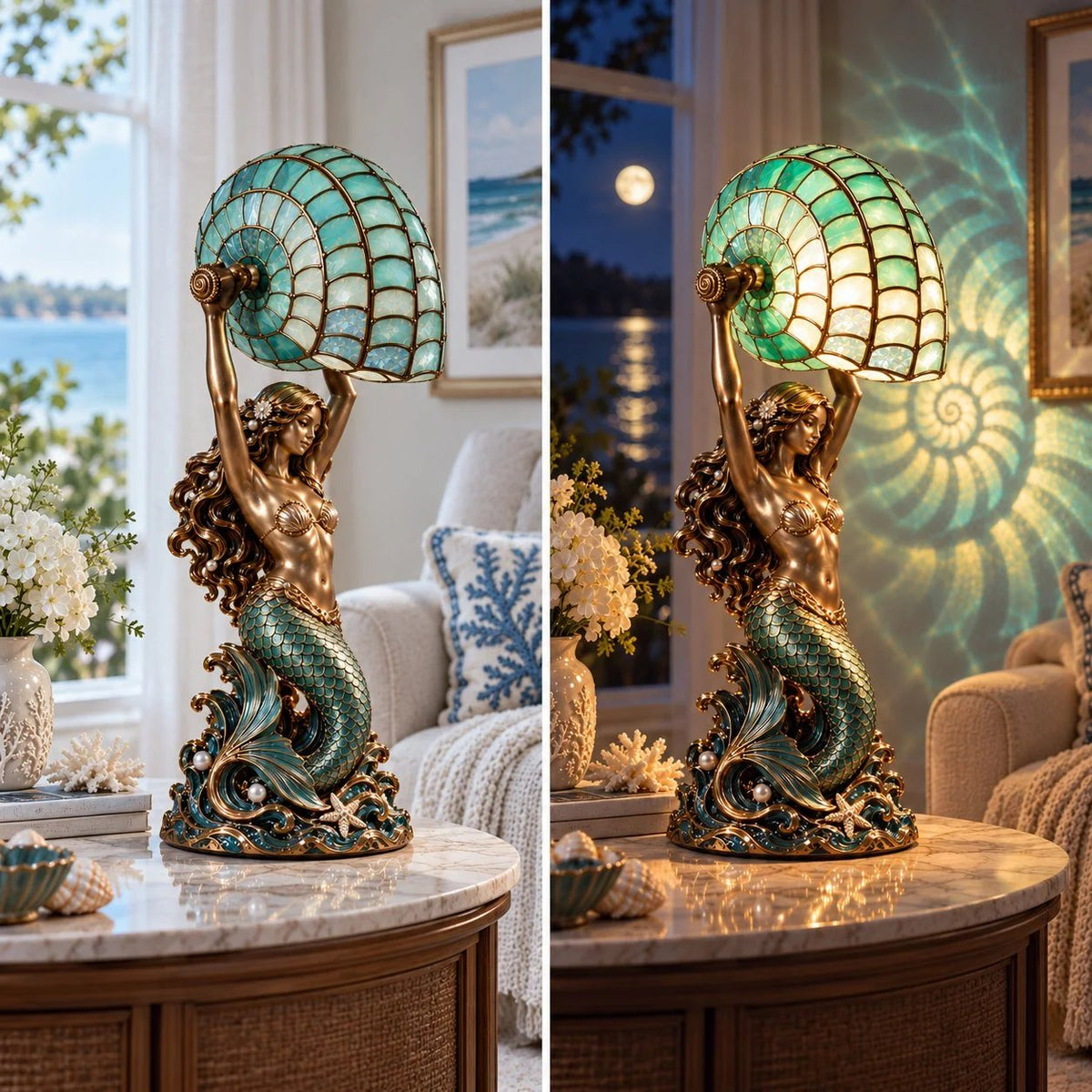 ✨🐚 Moon Tide Mermaid Nautilus Lamp🐚