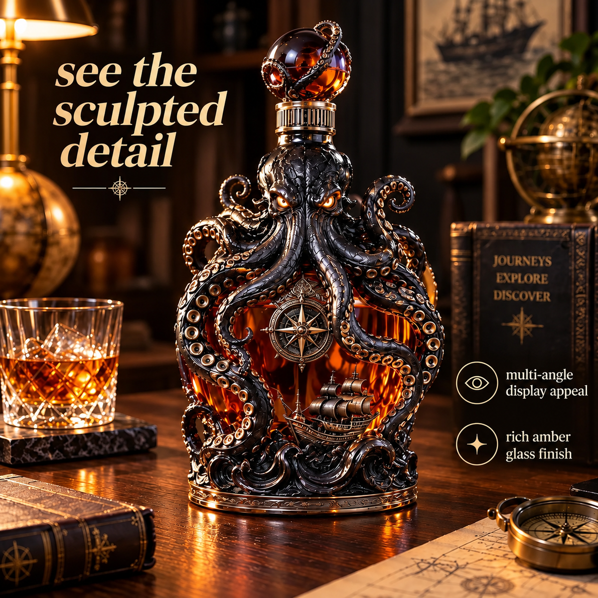 🐙Octopus Whiskey Decanter – Unique Nautical Bar Decor & Statement Gift