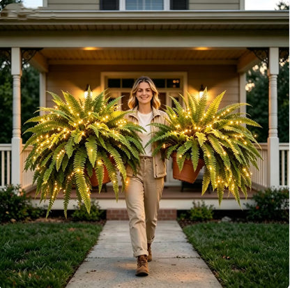 💛Glowing Boston Ferns with Lights – 🌿 Zero Watering, Zero Maintenance