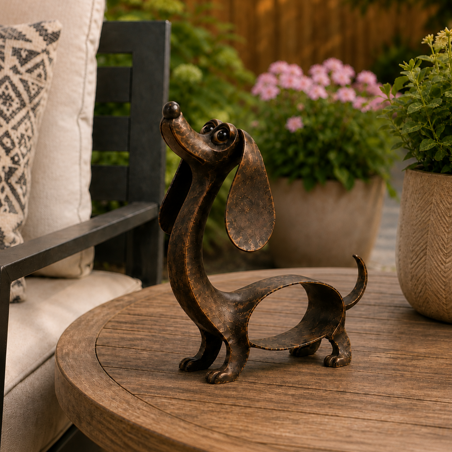 🐾✨ Un personnage inoubliable — Sculpture en métal représentant un teckel, en bronze antique