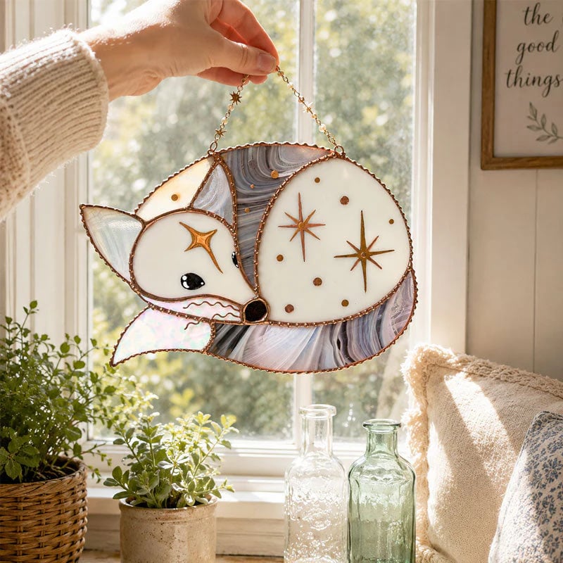 Handcrafted Stained Glass Enchanted Fairy Mouse Suncatcher – Whimsical Window Hanging Decor