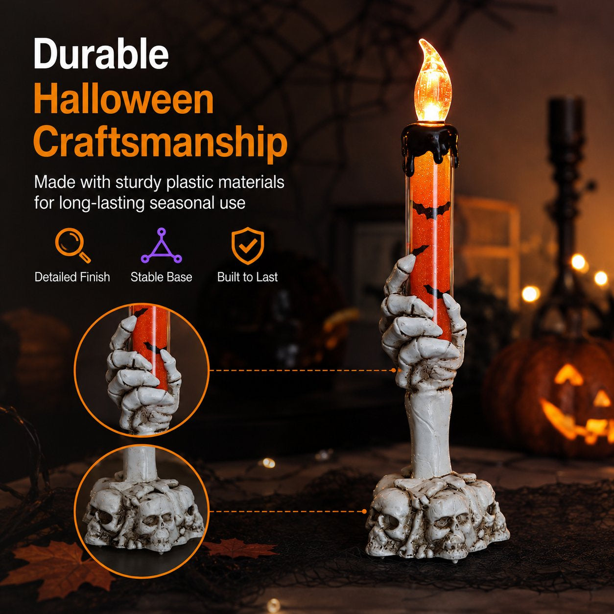🎃 Halloween Skeleton Skull Hand LED Glitter Candle Light Set🔥