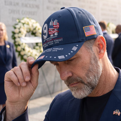 🔥9/11 25th Anniversary We Will Never Forget Printed Memorial Baseball Cap – Unisex Patriotic Memorial Hat🧢