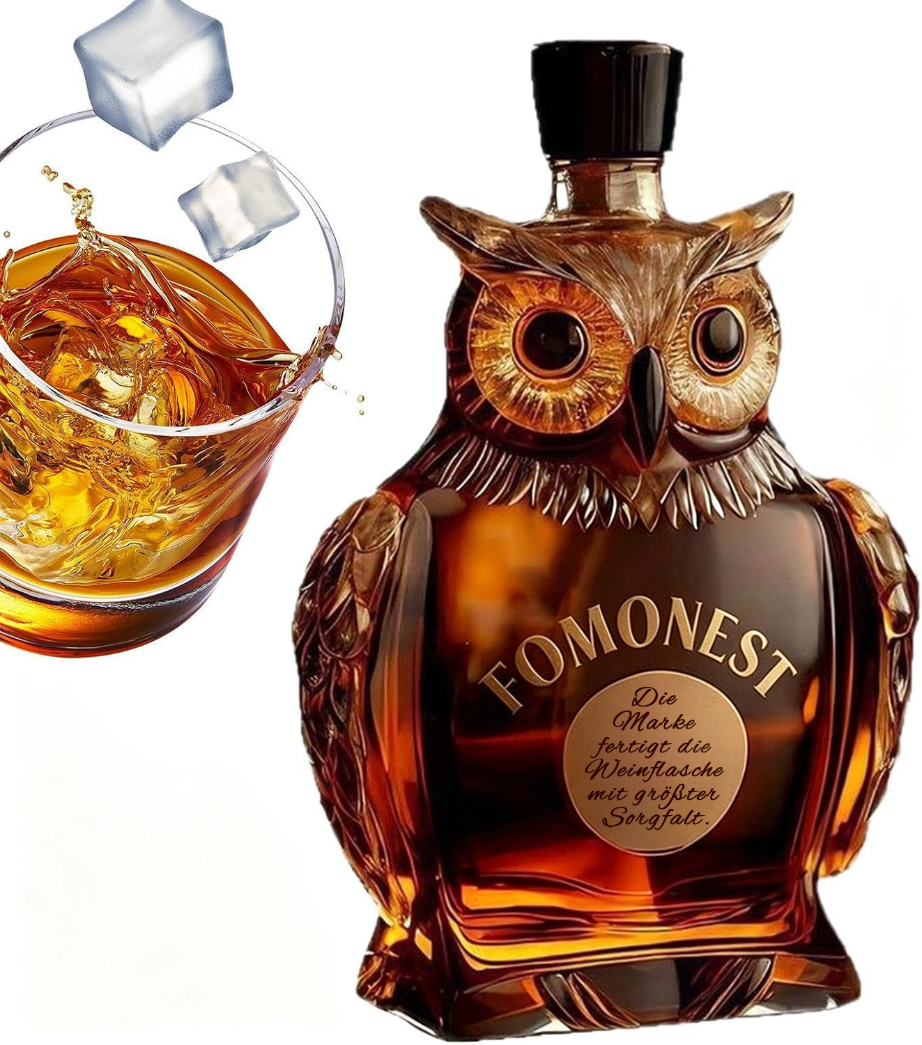FOMONEST™ Owl Whiskey Decanter 350 ml ——Unique Glass Bottle for Whiskey, Wine & Liquor