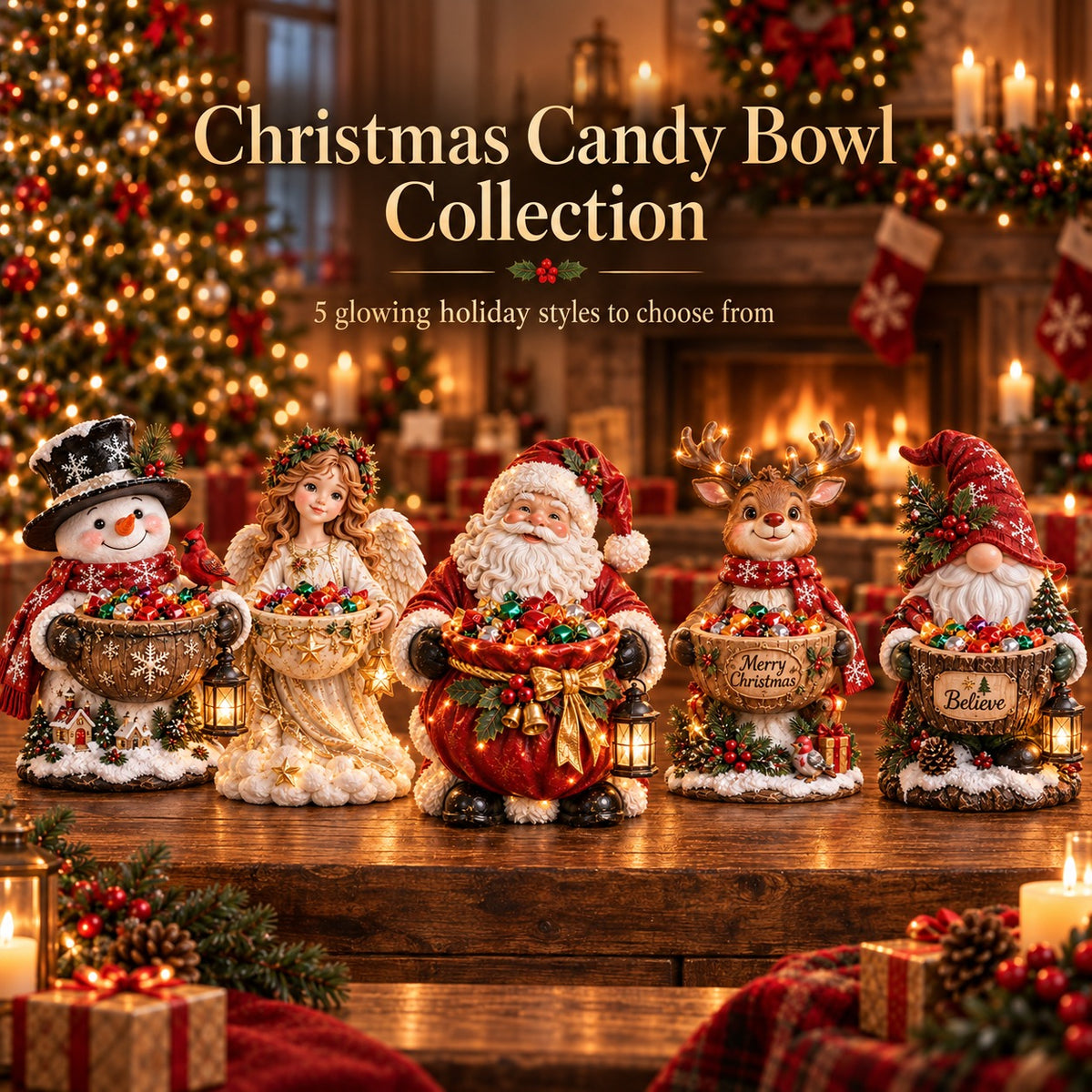 🎄 Christmas Sale – 49% OFF ✨ Lighted Christmas Candy Bowl Collection – 5 Festive Holiday Designs