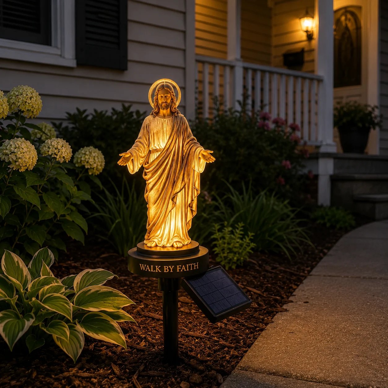 ✝️ Walk by Faith Solar Jesus Garden Light | Automatic Warm Halo Glow, Weather-Resistant Ground Stake & No-Wiring Outdoor Faith Decor ✨