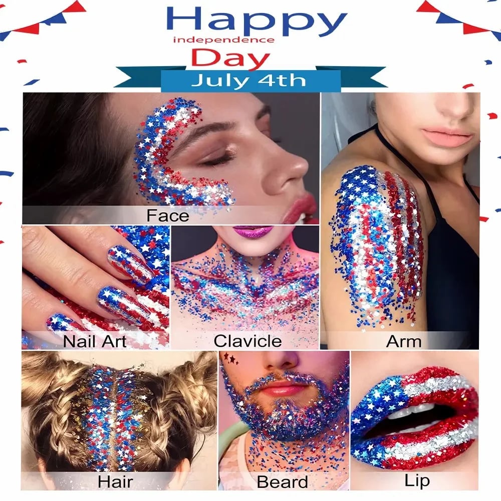 🎁🦅4th of July Glitter Stick✨🔔 Red, White & Blue Body & Hair Sparkle