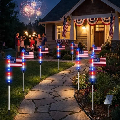 🎆8 Solar American Flag Pathway Lights – Red, White & Blue Yard Glow for 250th Independence Celebration ✨