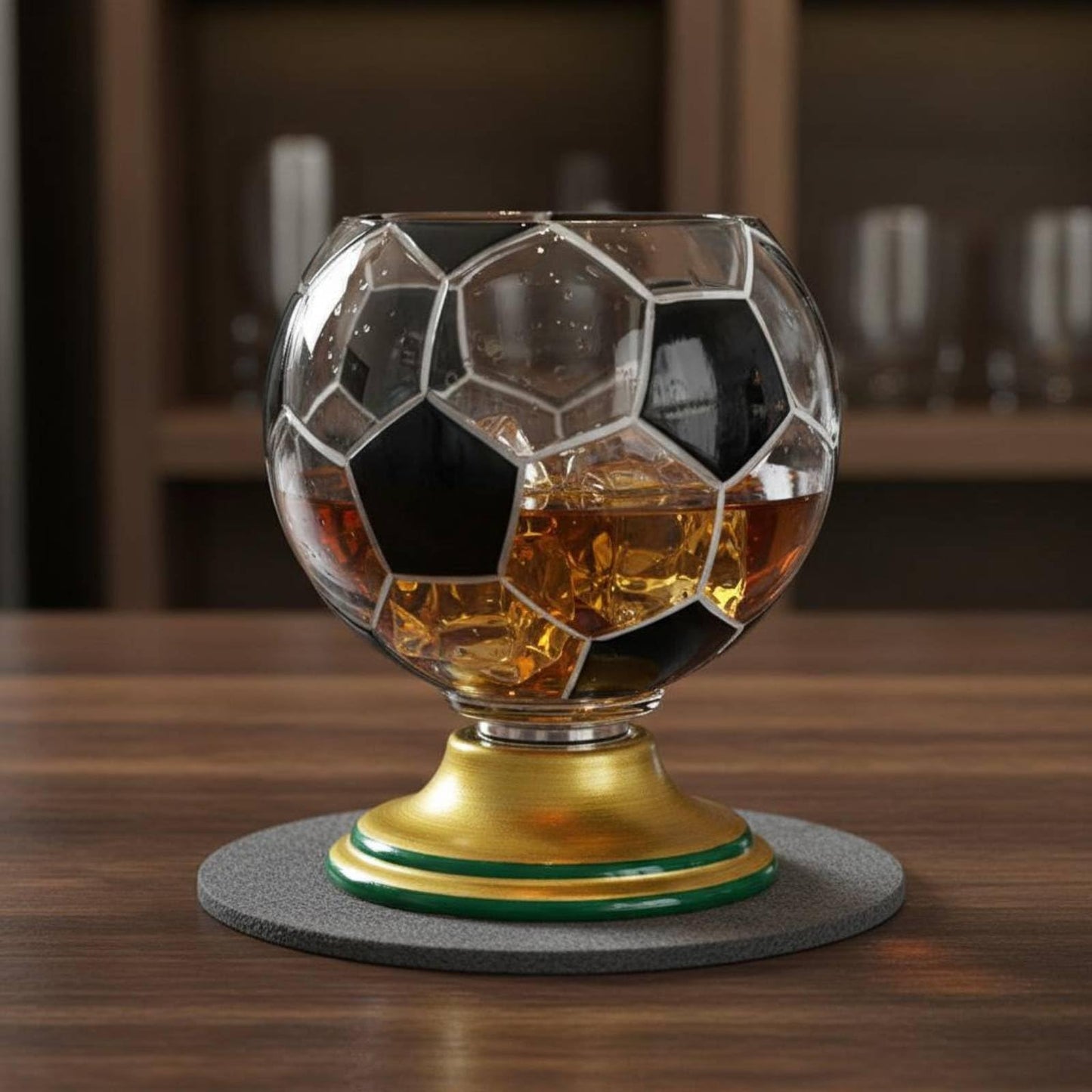 ⚽🏆 Football Rotating Whiskey Glass with Trophy Base – Soccer Party Beer & Drink Cup, Fan Gift 🍺🎁