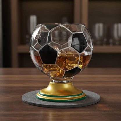 ⚽🏆 Football Rotating Whiskey Glass with Trophy Base – Soccer Party Beer & Drink Cup, Fan Gift 🍺🎁