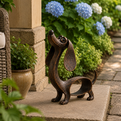 🐾✨ Un personnage inoubliable — Sculpture en métal représentant un teckel, en bronze antique