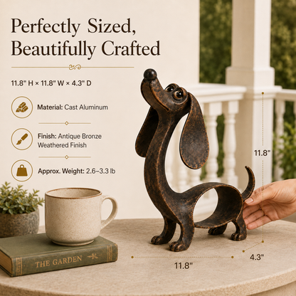 🐾✨ Un personnage inoubliable — Sculpture en métal représentant un teckel, en bronze antique