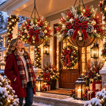 🎄 Last Day 50% OFF 🏆 Pre-Lit Christmas Hanging Basket | Pre-lit, weather-resistant, and zero maintenance