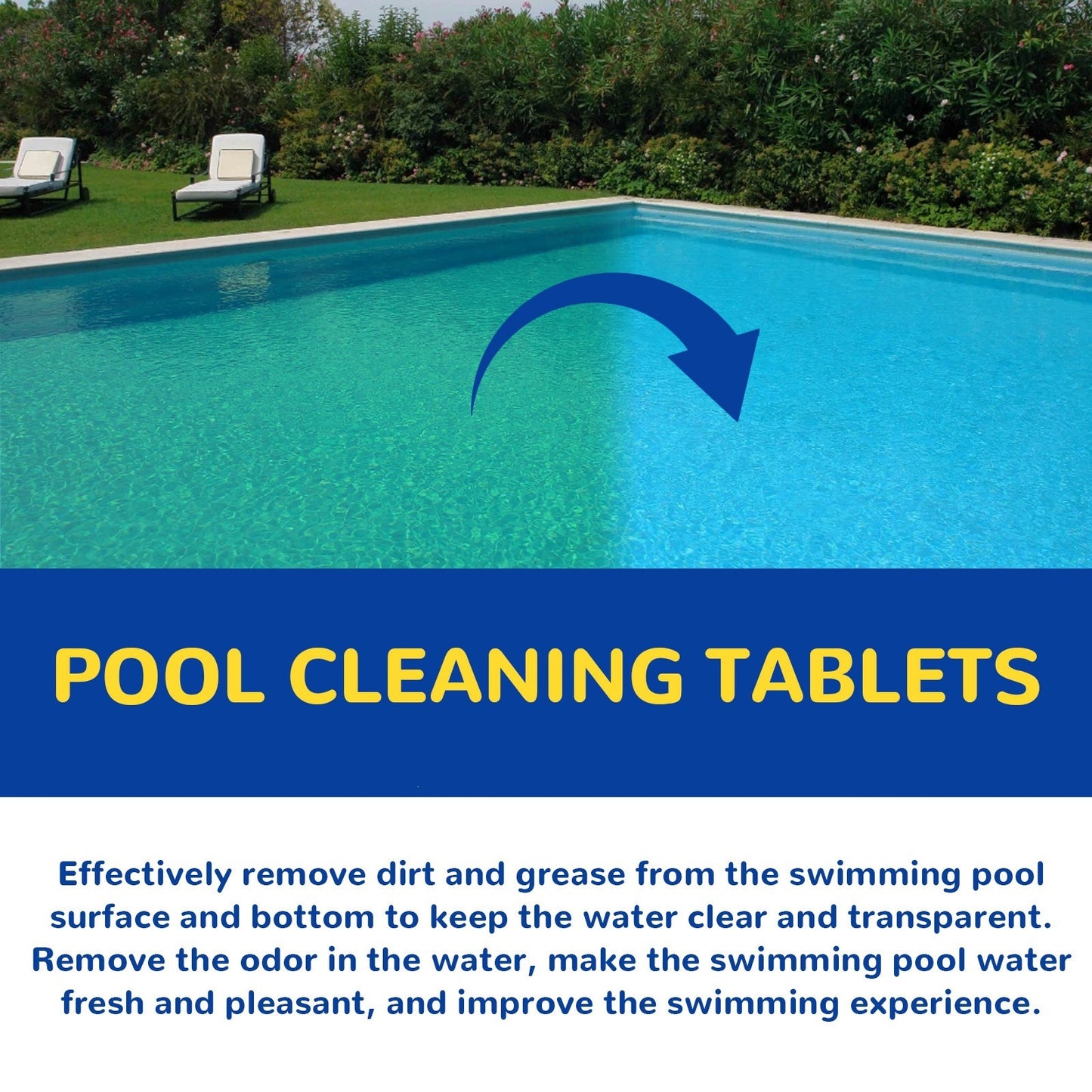 💧 Purify Water, Eliminate Odors & Stains ——🏊 Pool Cleaning Tablets