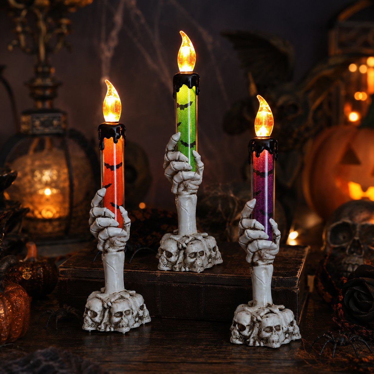 🎃 Halloween Skeleton Skull Hand LED Glitter Candle Light Set🔥