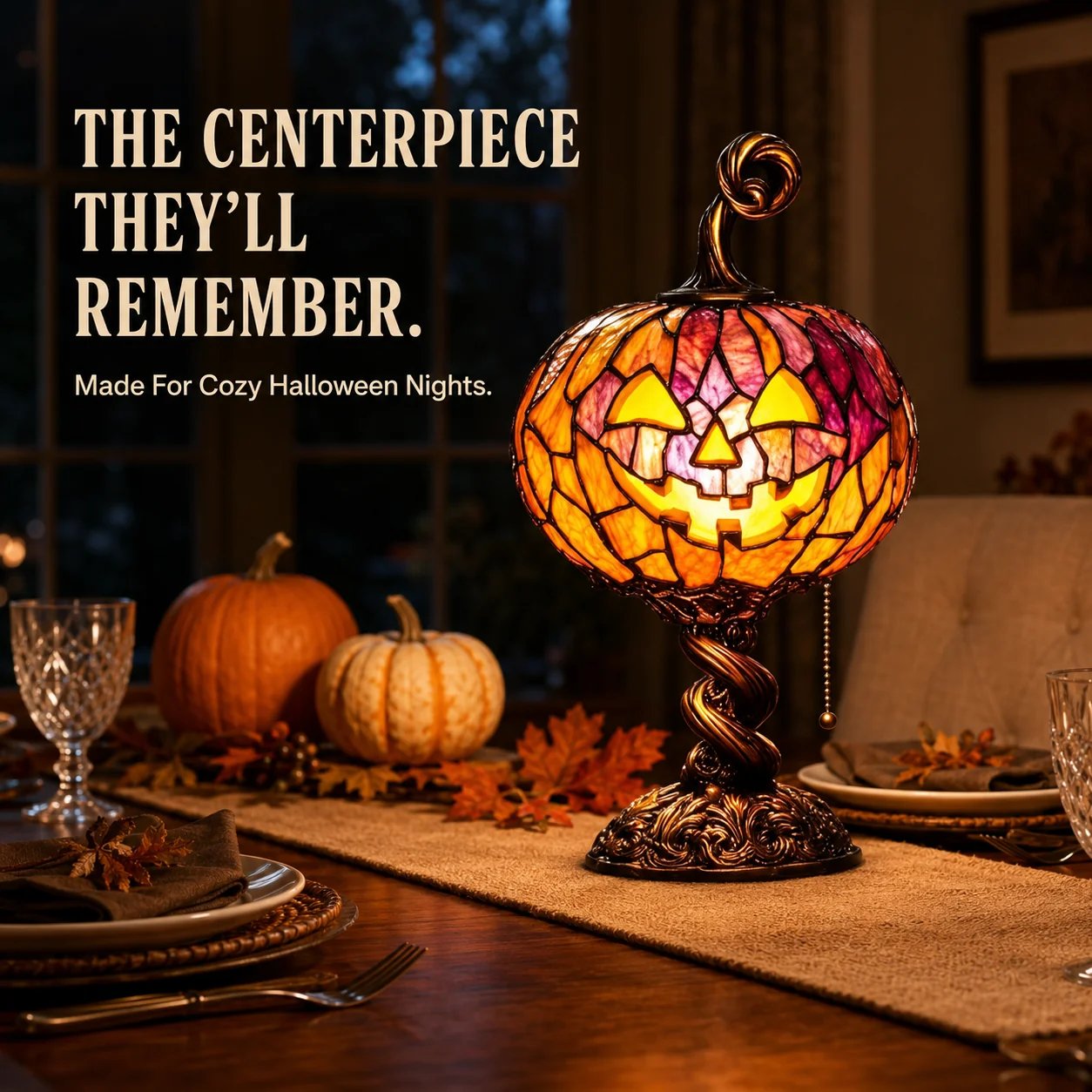 🔥HOT SALE🔥🎃 Halloween Pumpkin Glow Lamp – Vintage Stained-Glass-Style Table Light