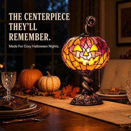 🔥HOT SALE🔥🎃 Halloween Pumpkin Glow Lamp – Vintage Stained-Glass-Style Table Light