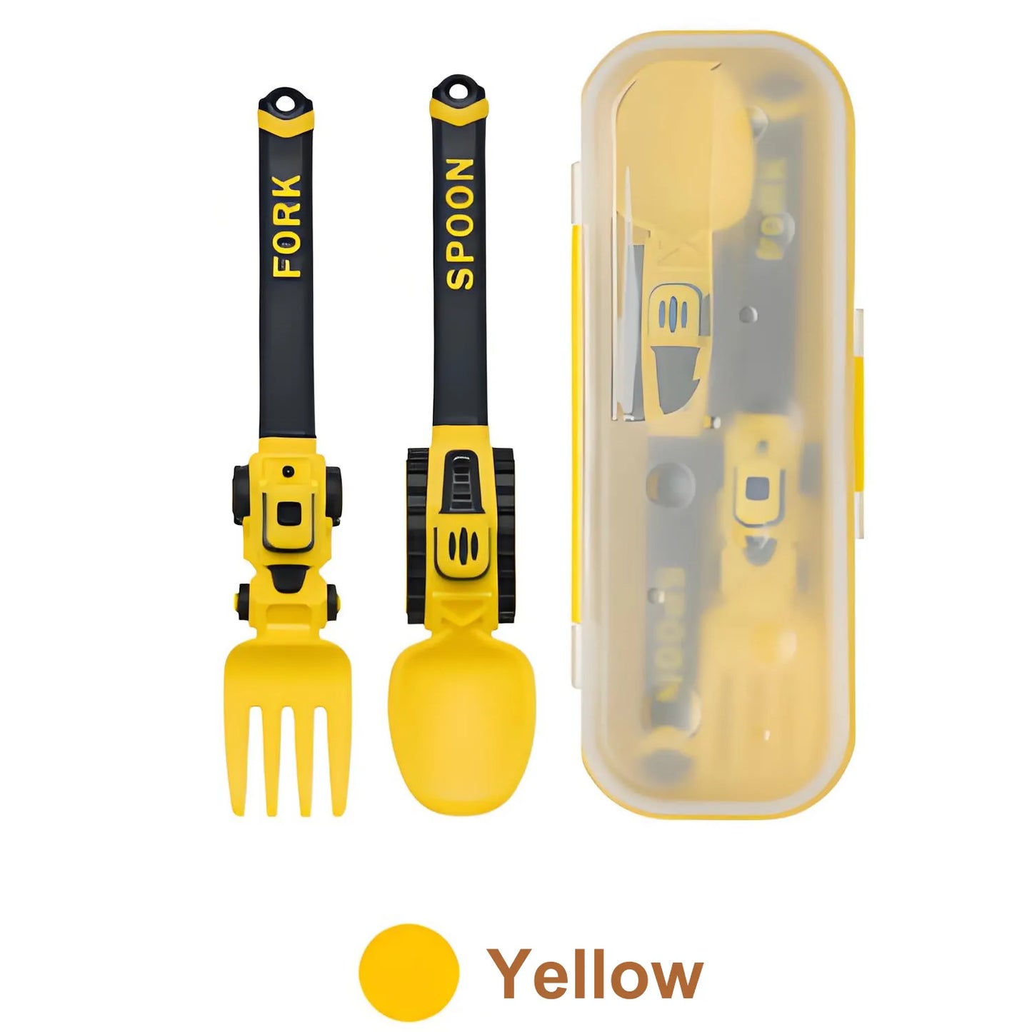 Construction Vehicle Kids Utensil Set 🚜 | 3-Piece Feeding Set with Spoon, Fork & Storage Case | Soft Grip | Dishwasher Safe | Perfect for Travel & Home | Gift Set Utensils
