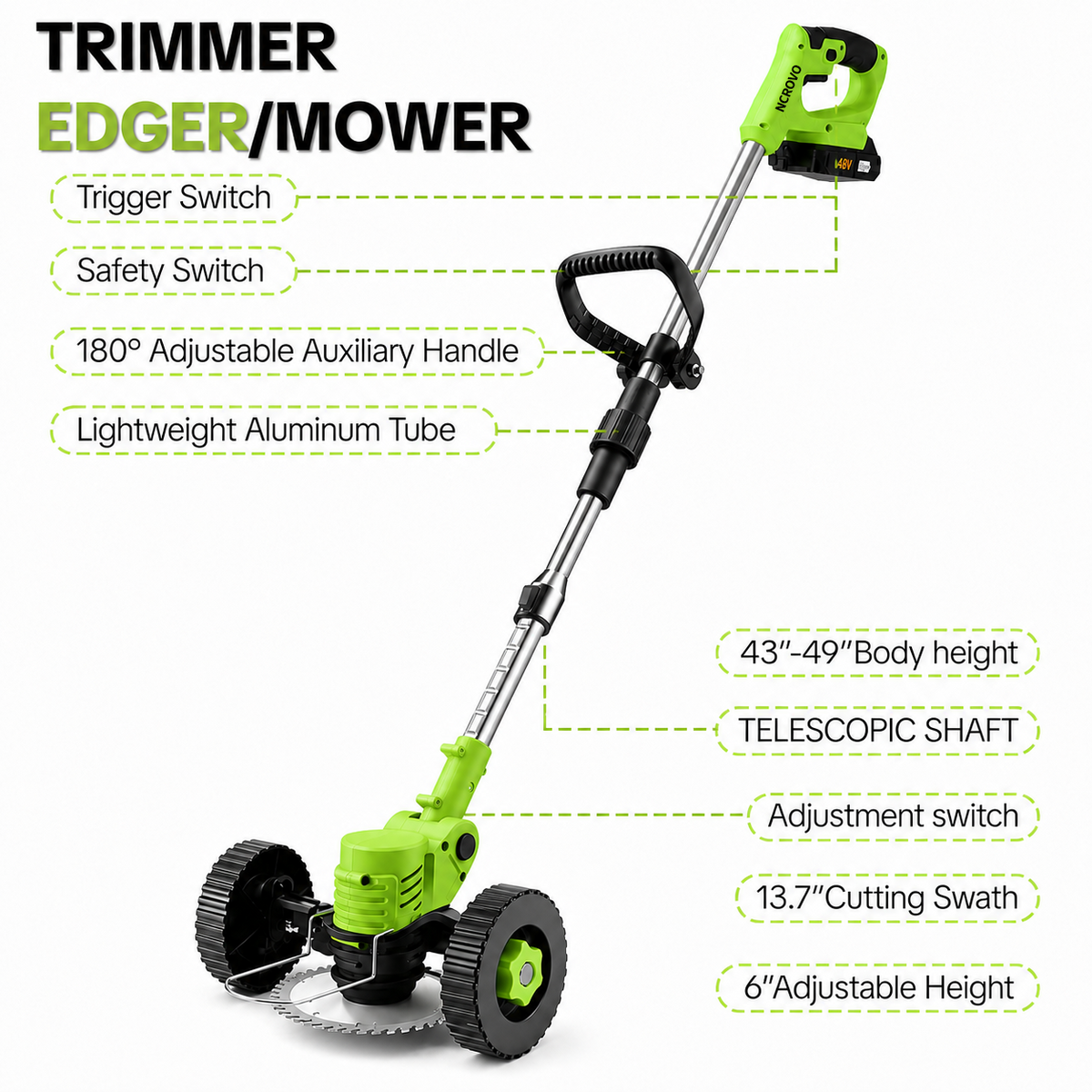 3-in-1 Cordless String Trimmer, Edger & Mini Mower