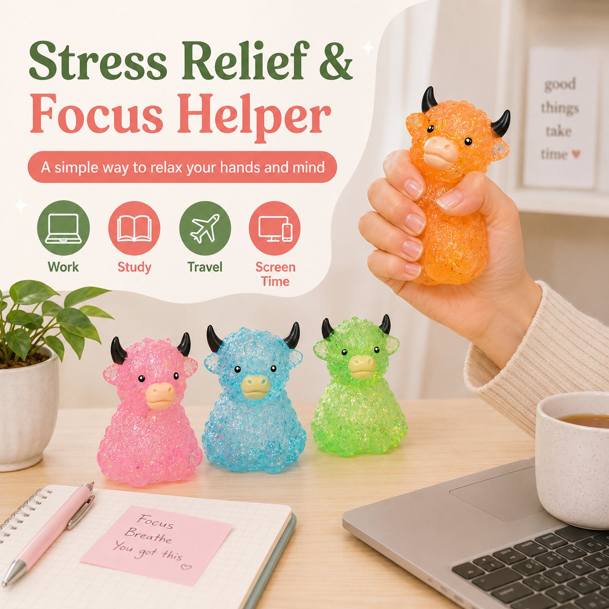 Adorable Squishy Highland Cow Stress Relief Toy