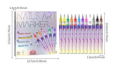 🎨12 Colors Nail Art Pens Set
