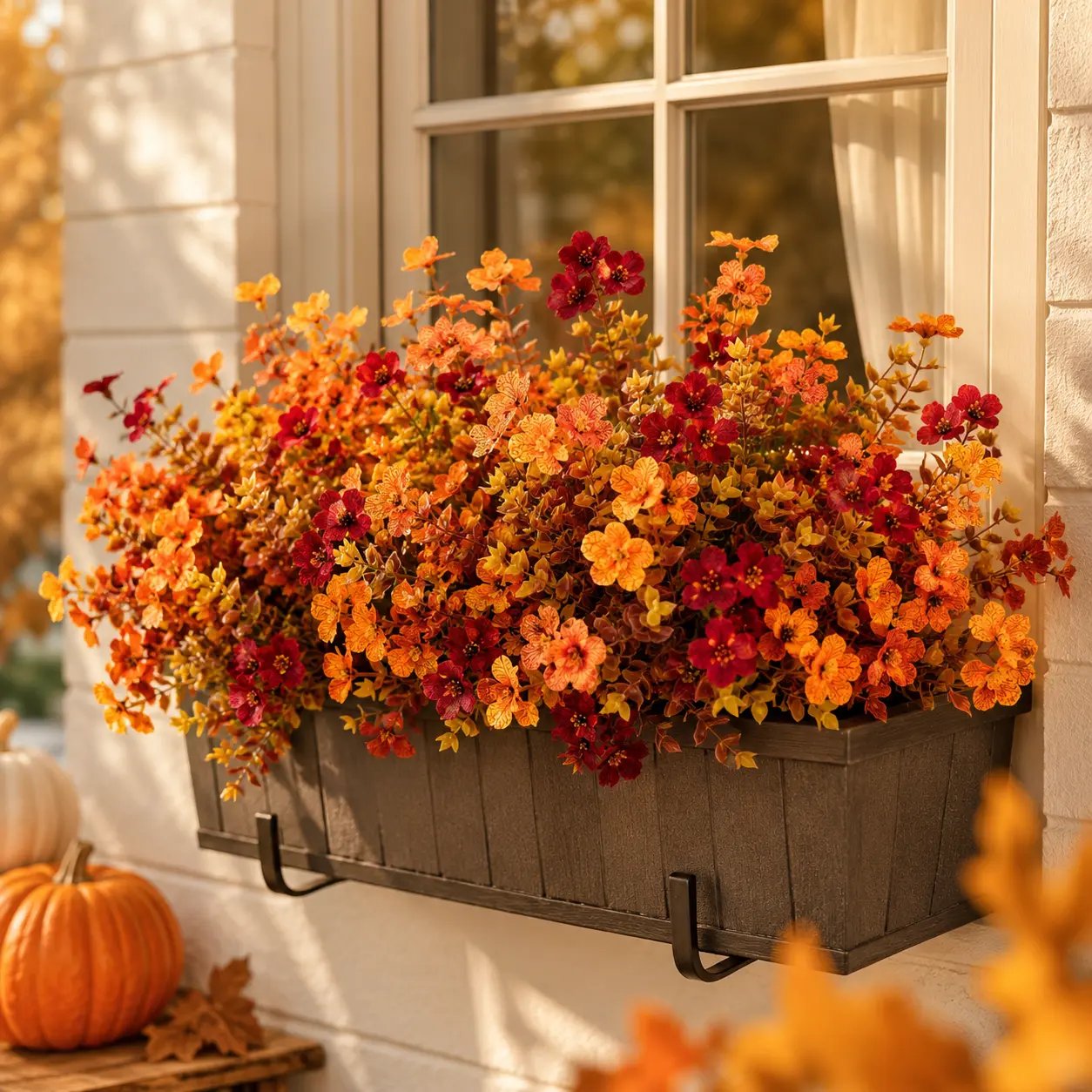 🍂 Instant Autumn Curb Appeal: 2-Pack Artificial Fall Flowers (24 Stems) | Two Pre-Mixed Harvest Bouquets — One Full Porch Pot Each | UV-Resistant, Fade-Proof Halloween Decor