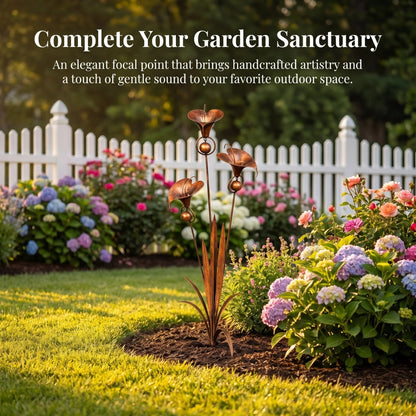 🏡🔥Flamed Copper Calla Lily Stake With Soothing Wind Bells