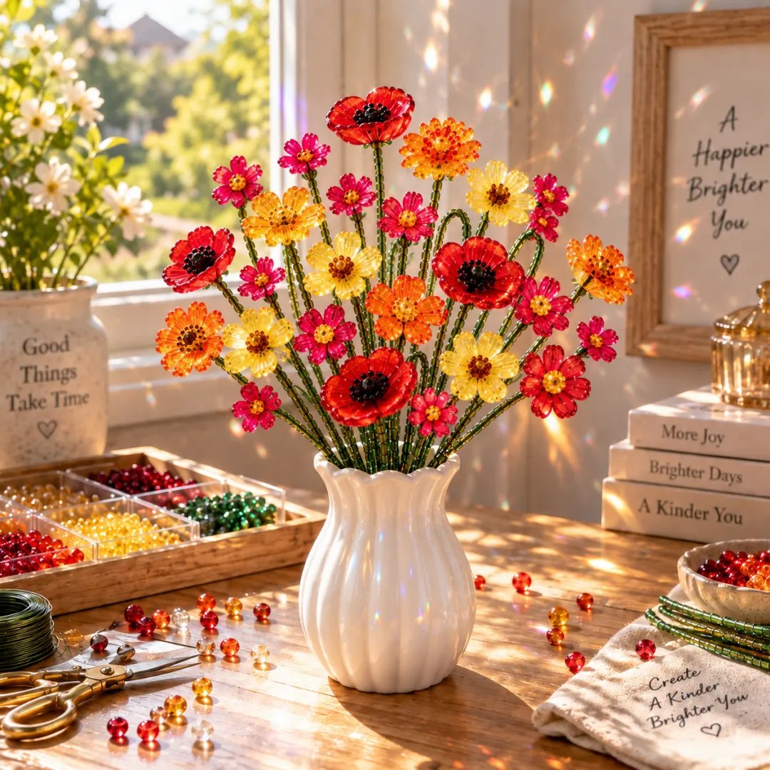 🌸 DIY Beaded Wildflower Bouquet Kit – Handmade Crystal Flower Craft Set