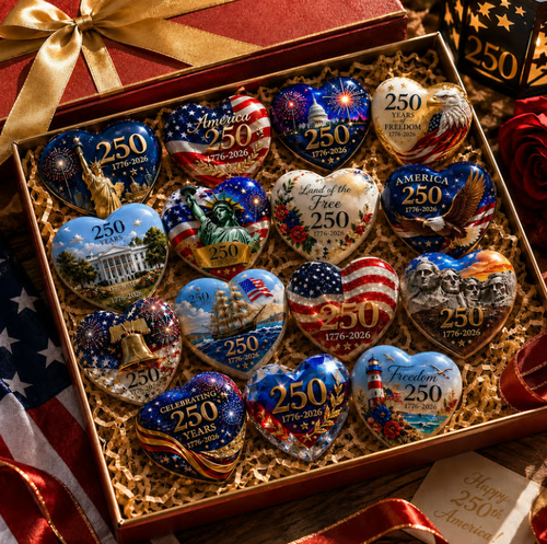 🇺🇸 America 250th Anniversary Commemorative Heart Ornament Collection | 15-Piece Patriotic Keepsake Set🎁Buy 2 Free Shipping