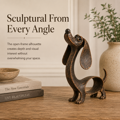🐾✨ Un personnage inoubliable — Sculpture en métal représentant un teckel, en bronze antique