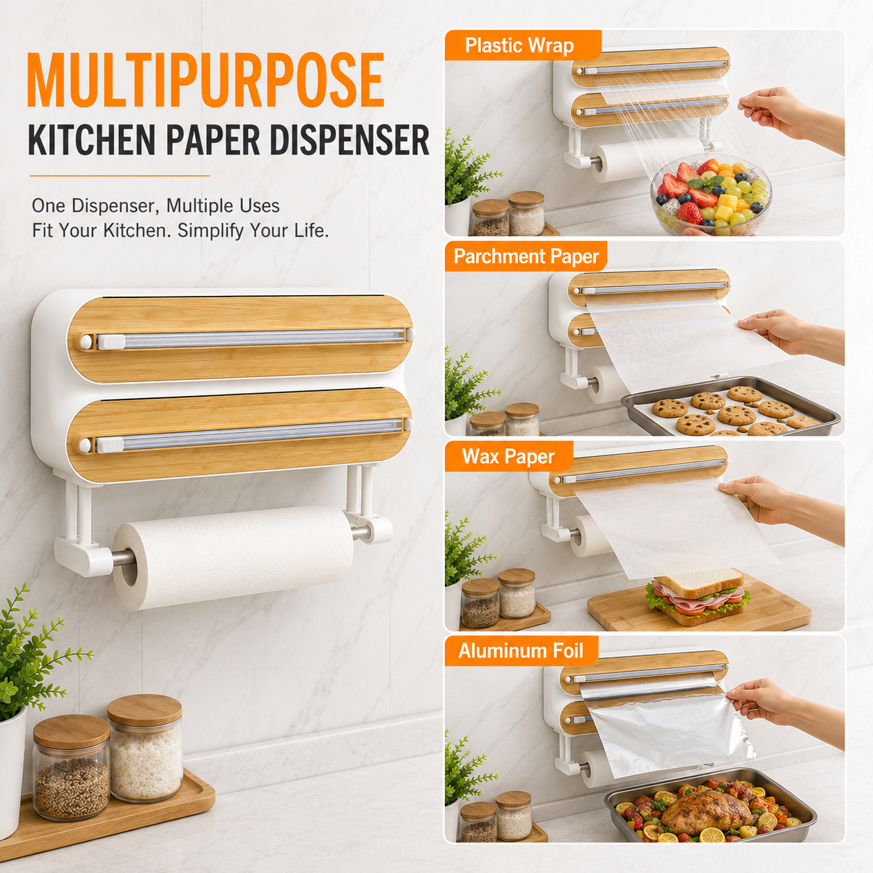 🚚Free Shipping 📦4-in-1 Magnetic Kitchen Wrap Dispenser with Cutters