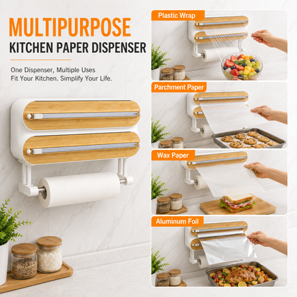 🚚Free Shipping 📦4-in-1 Magnetic Kitchen Wrap Dispenser with Cutters