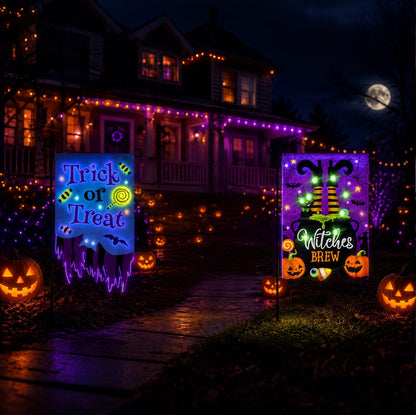 Light Up Your Yard This Halloween! Spooky Solar LED Garden Flags for Outdoor Decor