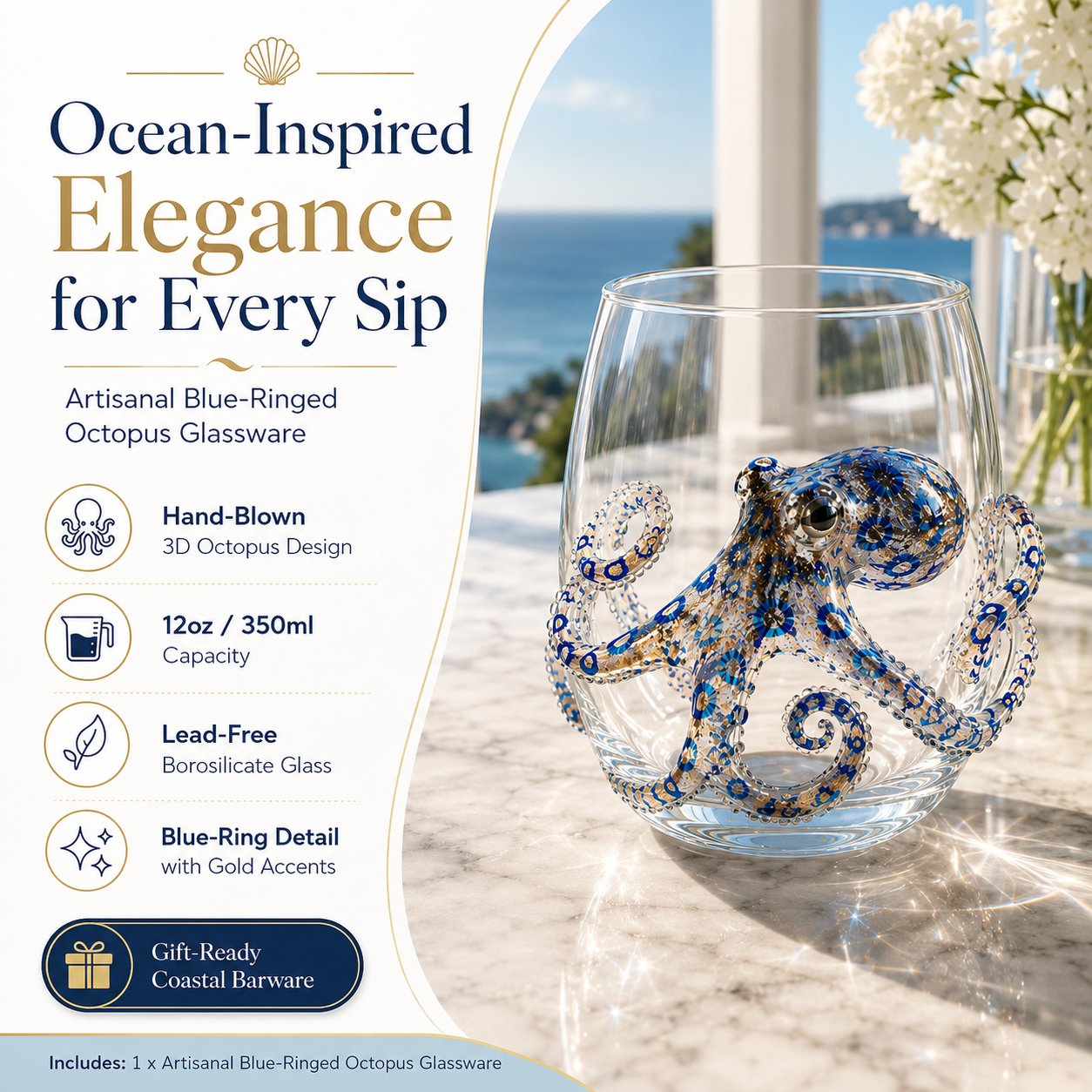 🎁 The Perfect Beach House Gift🌊3D Ocean Animal Artisan Glassware Collection
