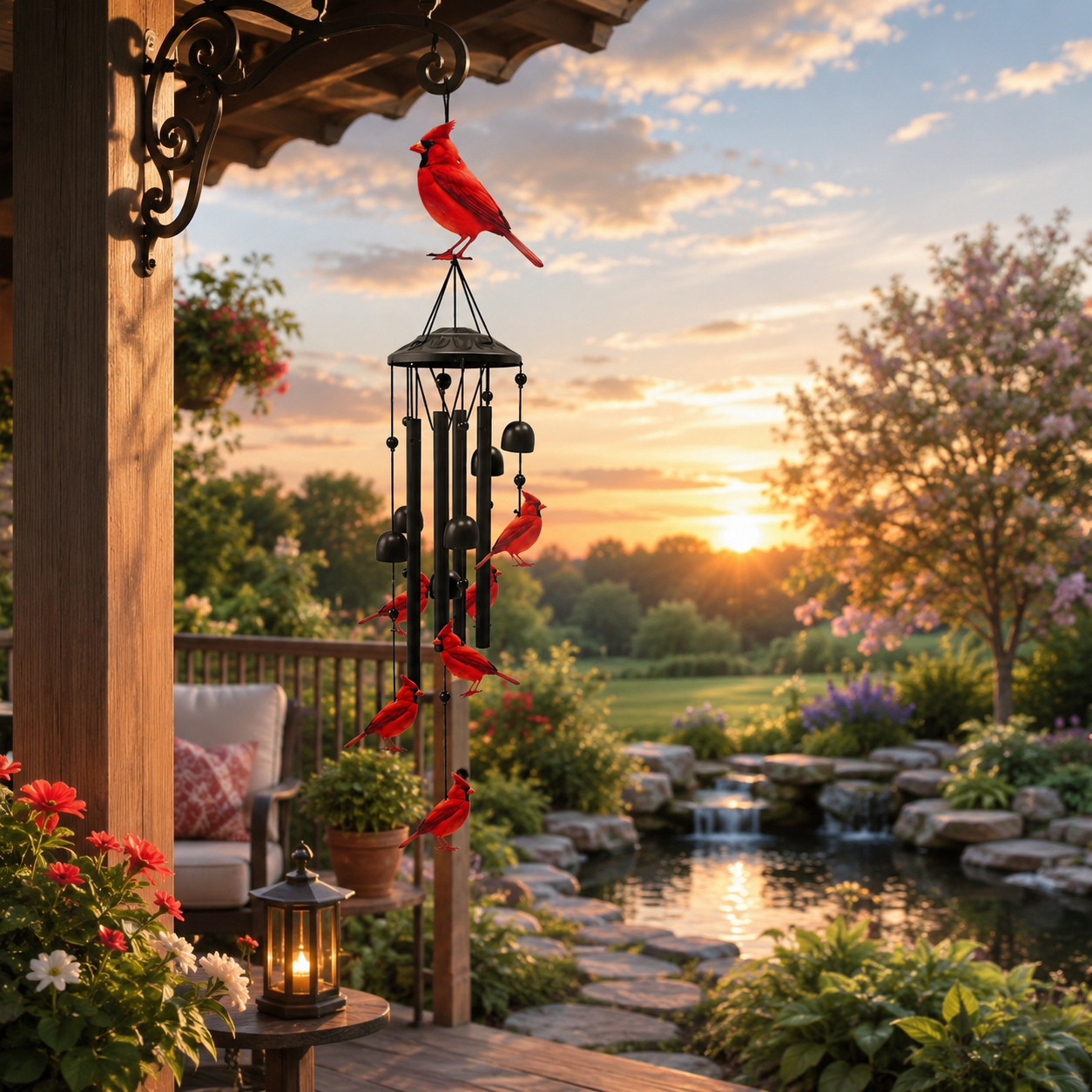 Cardinal Memorial Wind Chime Hanging Ornament for Garden and Patio