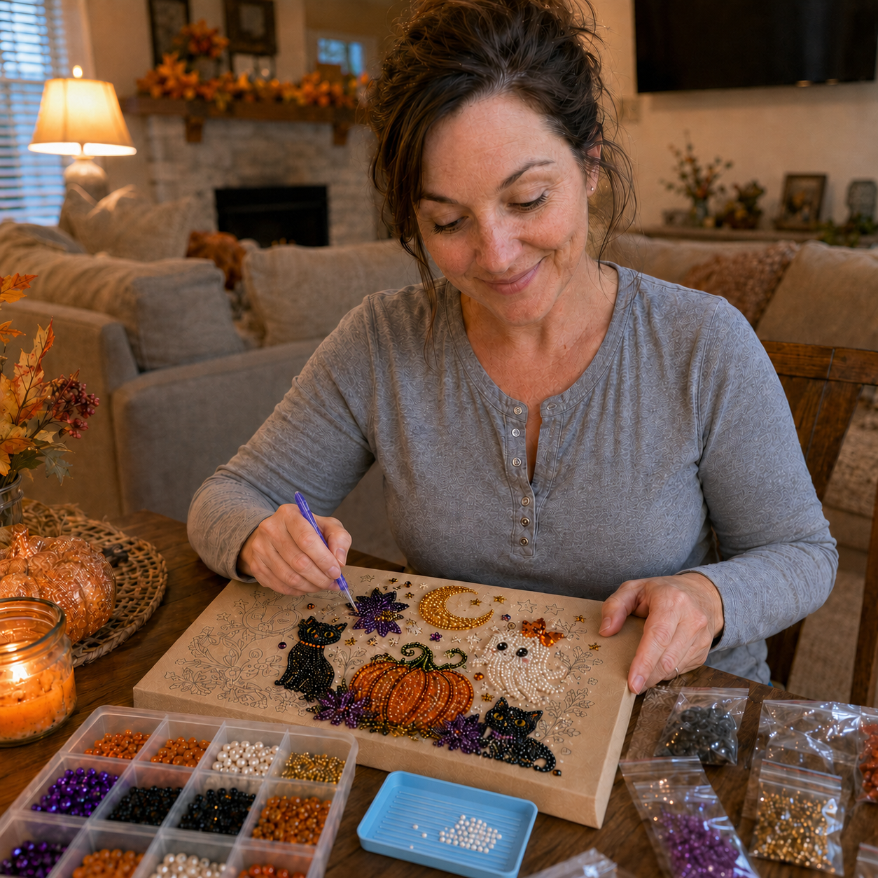 💥 Last Day 49% OFF – 👻✨ Halloween Pearl Art DIY Kit – Turn Tiny Pearls into Spooky-Cute Magic
