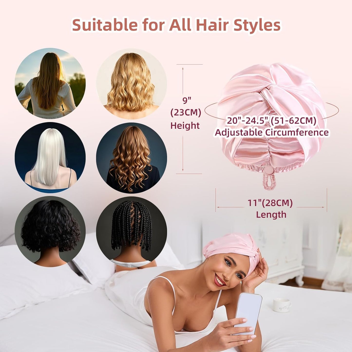 🌙 Good Hair Days Start Here: Adjustable Silk Satin Bonnet – Anti-Frizz, Zero Breakage, Perfect for Curly & Natural Hair 💖
