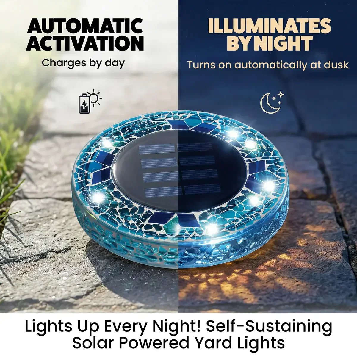 ⏰ Limited Time: 60% OFF!🛋️Solar Mosaic Lights – Waterproof LED Pathway Lights with Auto On/Off