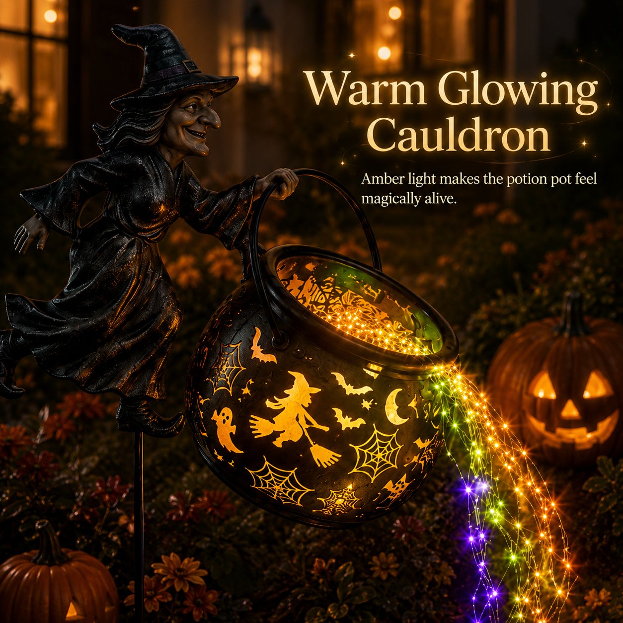 Halloween Witch Cauldron Solar Garden Light | 2026 Spooky Outdoor Decor