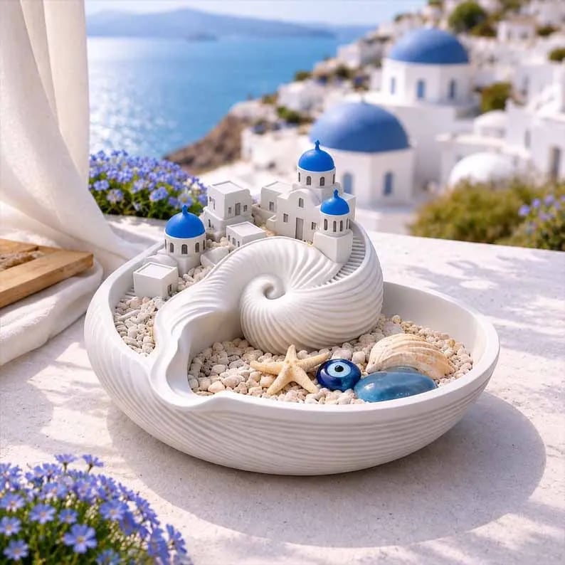 🔥Last Day 60% OFF 🌊 Hand-Painted Santorini Catchall Bowl | Limited Coastal Decor ✨