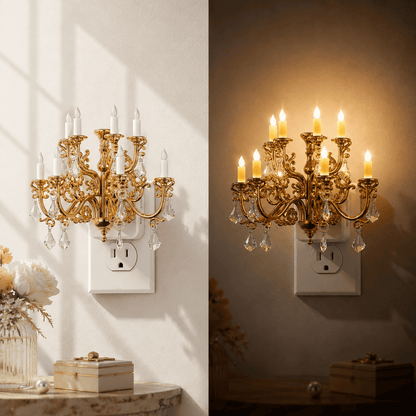 Sparkling Crystal Chandelier Candle Night Light with Warm LED Glow & Dusk to Dawn Sensor