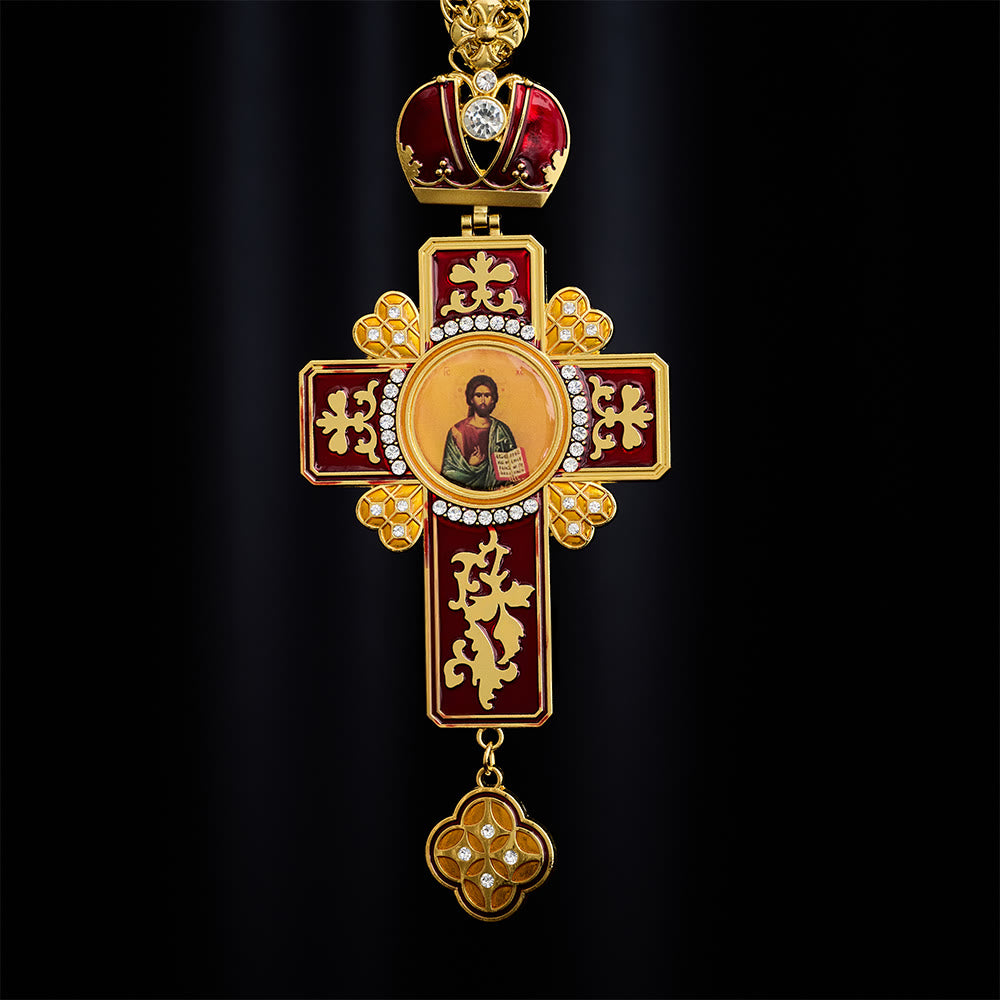 Red Vintage Pectoral Cross Gemstone Set Pendant Necklace